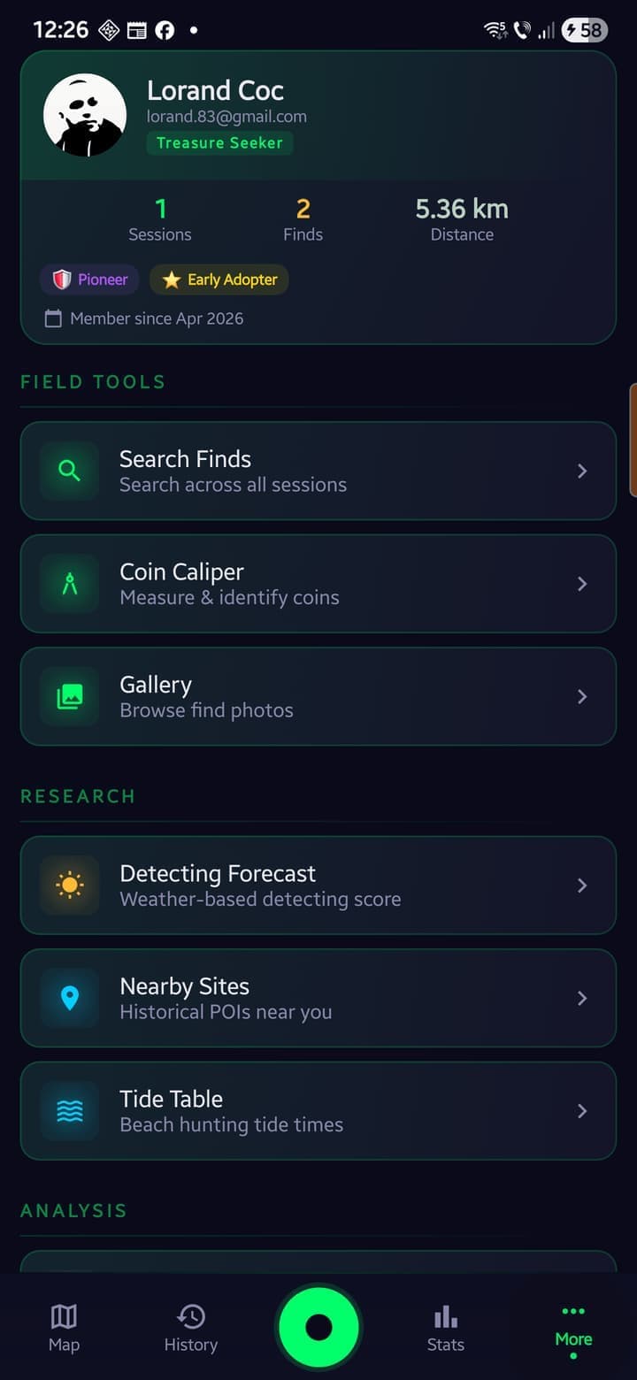 More menu hub with all SweepTrack Pro tools grouped by category