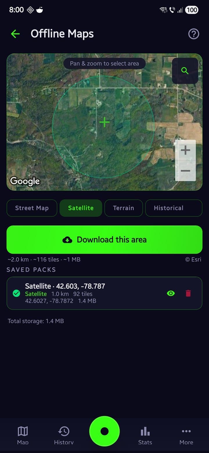 Download offline maps for metal detecting — Street, Satellite, Terrain, and Historical Topographic tiles