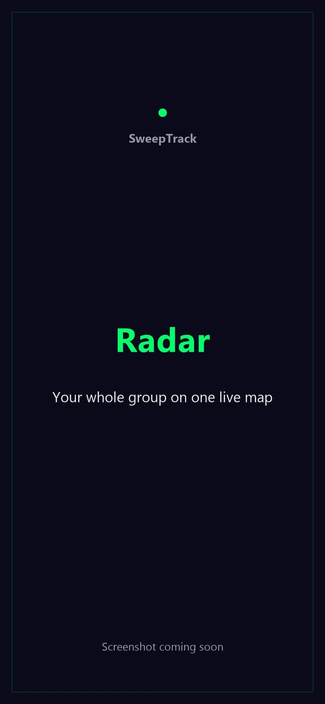 SweepTrack Radar live group map showing every member's position, name, and heading arrow in real time